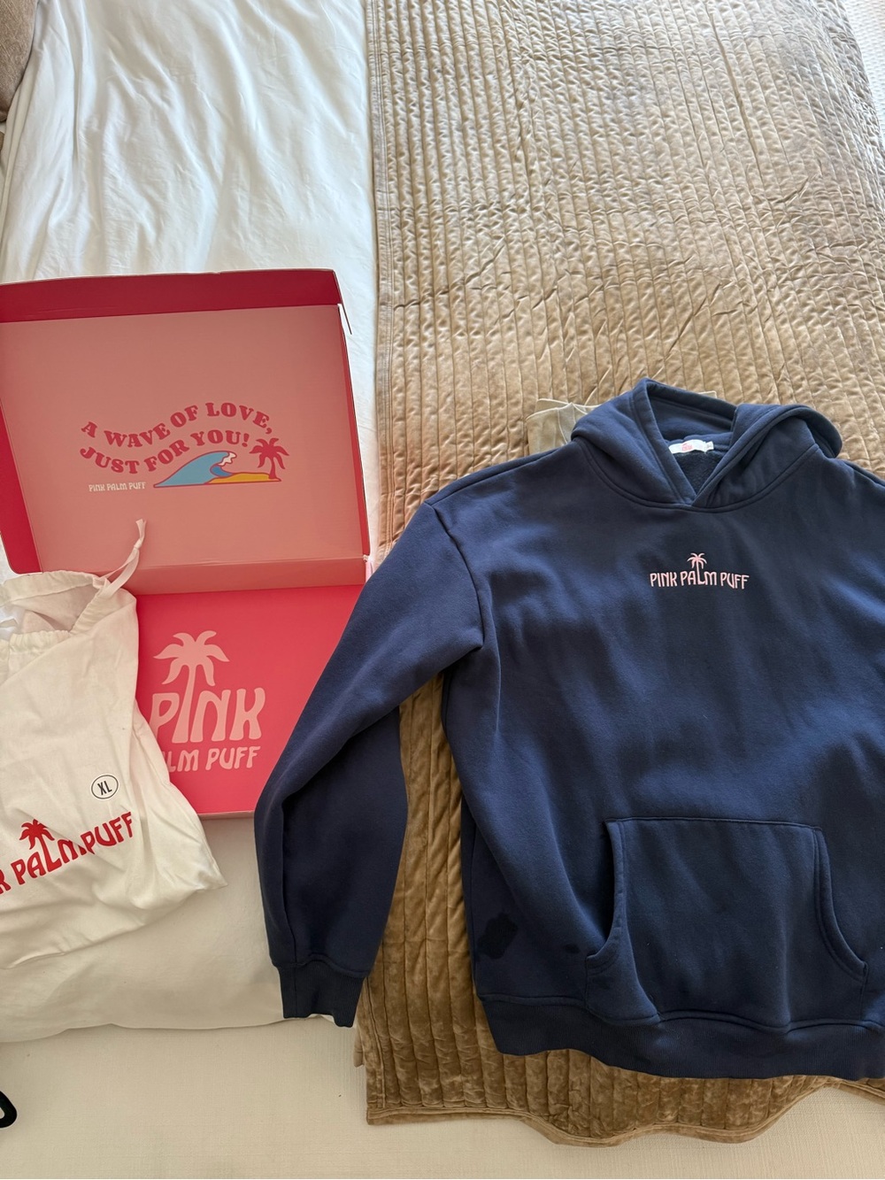 Pink Palm Puff Navy Logo Hoodie - Picture 2 of 7